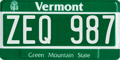 VT license plate ZEQ987