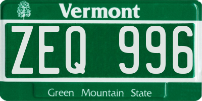 VT license plate ZEQ996