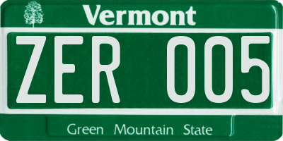 VT license plate ZER005