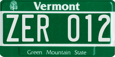 VT license plate ZER012