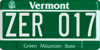 VT license plate ZER017