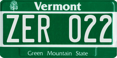 VT license plate ZER022