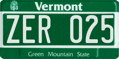 VT license plate ZER025