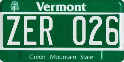 VT license plate ZER026