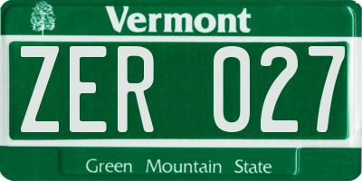 VT license plate ZER027