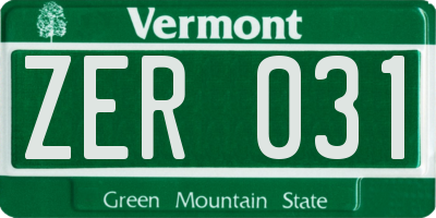 VT license plate ZER031