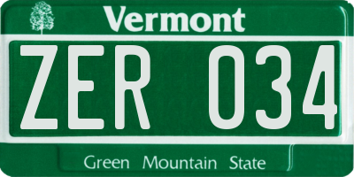 VT license plate ZER034