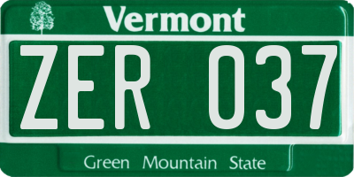 VT license plate ZER037