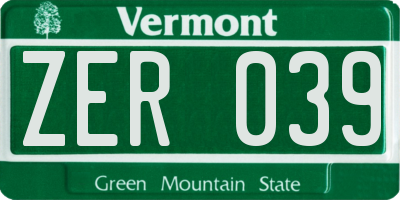 VT license plate ZER039