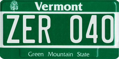 VT license plate ZER040