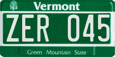 VT license plate ZER045
