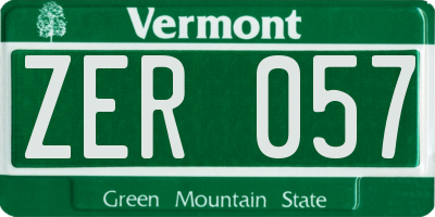VT license plate ZER057