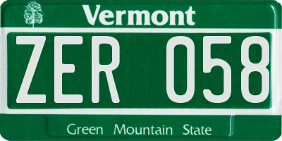 VT license plate ZER058