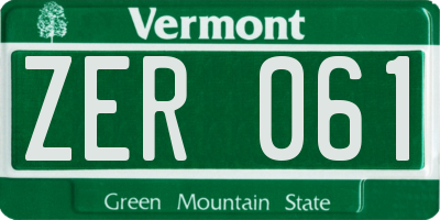 VT license plate ZER061