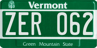 VT license plate ZER062