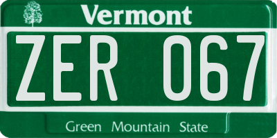 VT license plate ZER067