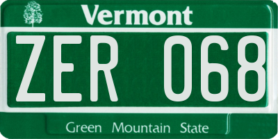 VT license plate ZER068