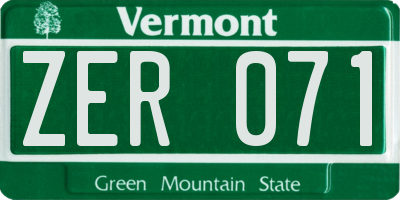VT license plate ZER071