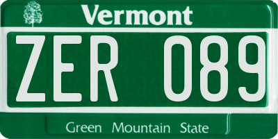 VT license plate ZER089