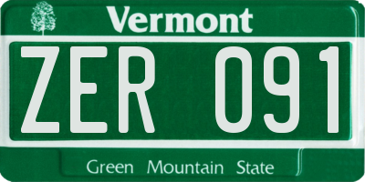VT license plate ZER091