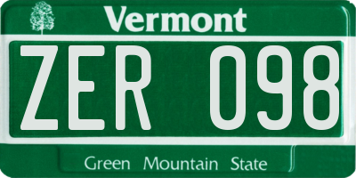 VT license plate ZER098