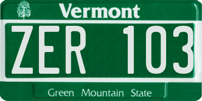 VT license plate ZER103