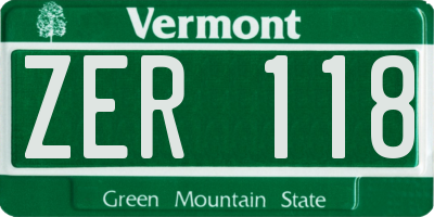 VT license plate ZER118