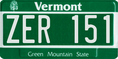 VT license plate ZER151