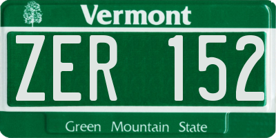 VT license plate ZER152