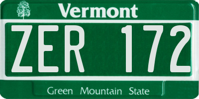VT license plate ZER172