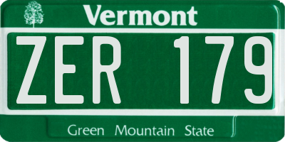 VT license plate ZER179