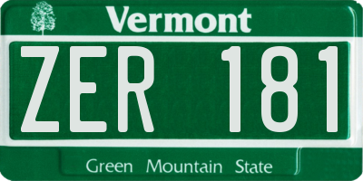 VT license plate ZER181