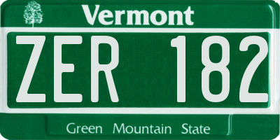 VT license plate ZER182
