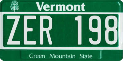 VT license plate ZER198