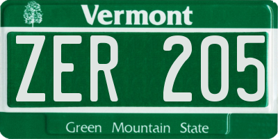 VT license plate ZER205