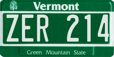 VT license plate ZER214