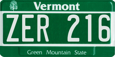 VT license plate ZER216