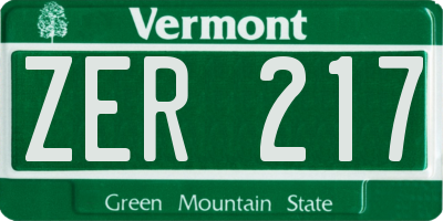 VT license plate ZER217