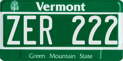 VT license plate ZER222