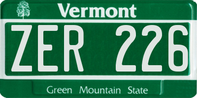 VT license plate ZER226