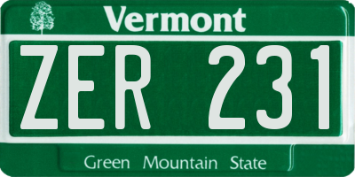 VT license plate ZER231