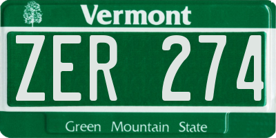 VT license plate ZER274