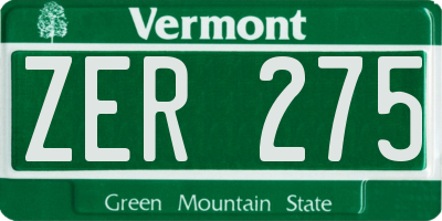 VT license plate ZER275