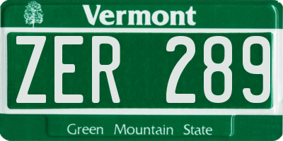 VT license plate ZER289