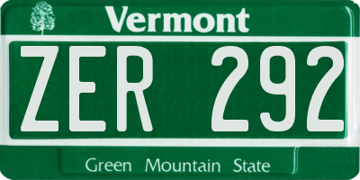 VT license plate ZER292