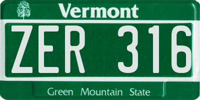 VT license plate ZER316