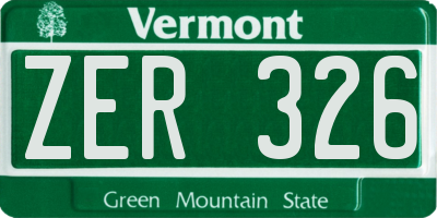 VT license plate ZER326