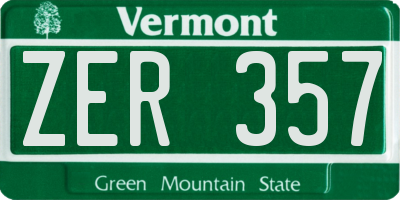 VT license plate ZER357