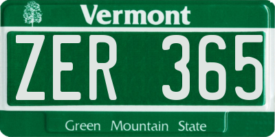 VT license plate ZER365
