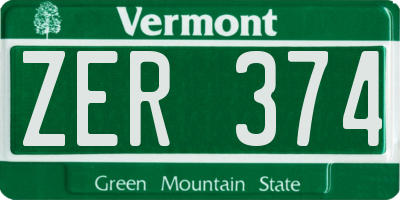 VT license plate ZER374